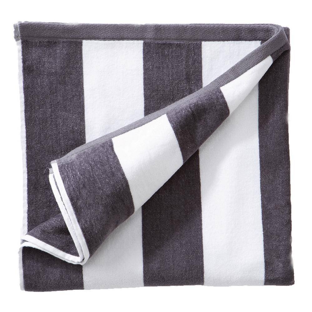 FRESHFOLDS Gray Striped Cotton Double Beach Towel GB10712 The Home Depot