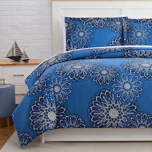 Midnight Floral 3-Piece Blue Floral Microfiber King/Cal King Comforter Set