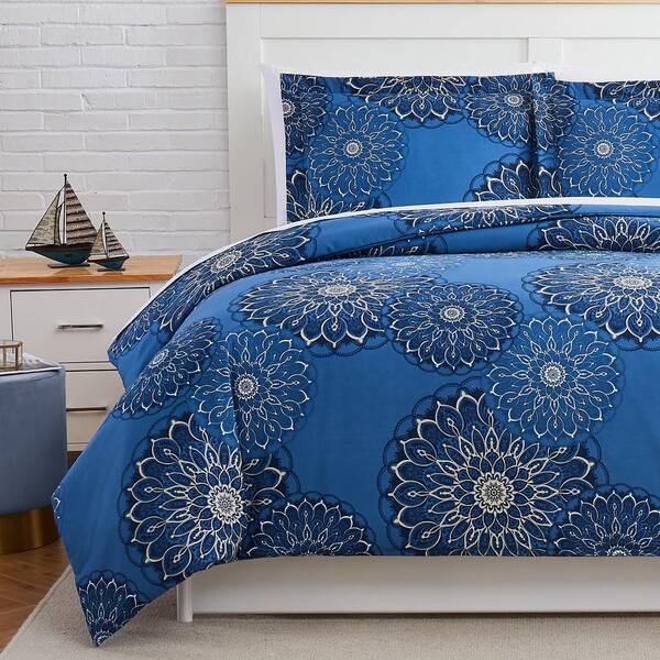 Southshore Fine Linens Midnight Floral 3-Piece Blue Floral Microfiber ...