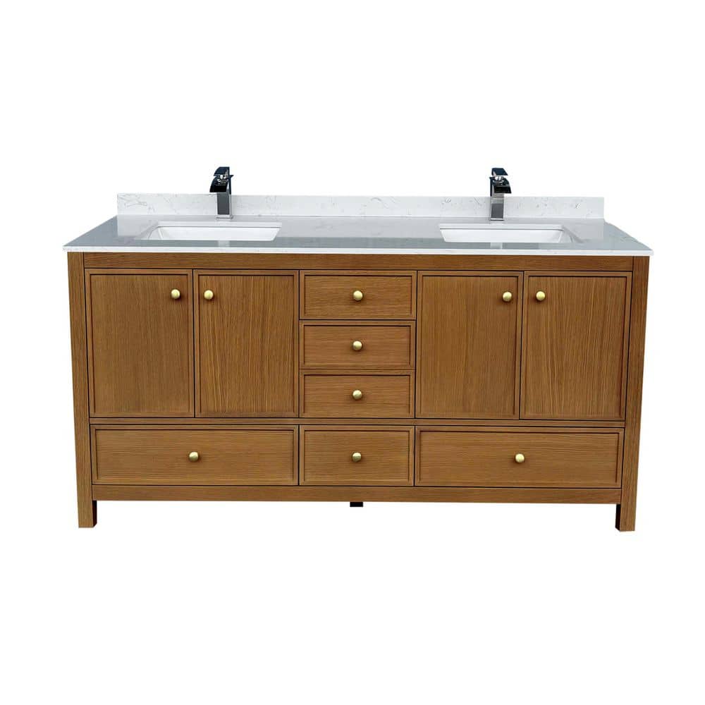 72 in. Fully Assembled Freestanding Brown Solid Wood Bath Vanity with Marble-Pattern White Engineered Top, Backsplash price history on PriceWatchPro