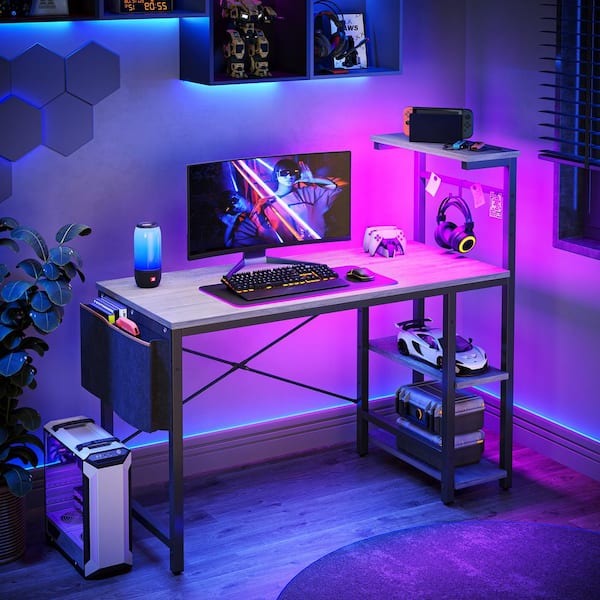 Bestier 44 in. Computer Desk with LED Lights Gaming Desk with 4