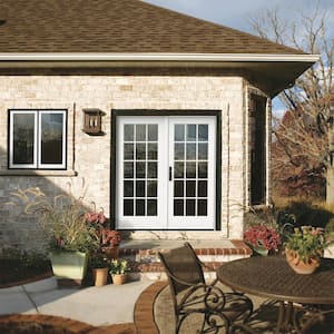 72 in. x 80 in. W-5500 White Clad Wood Right-Hand 15 Lite French Patio Door w/Unfinished Interior
