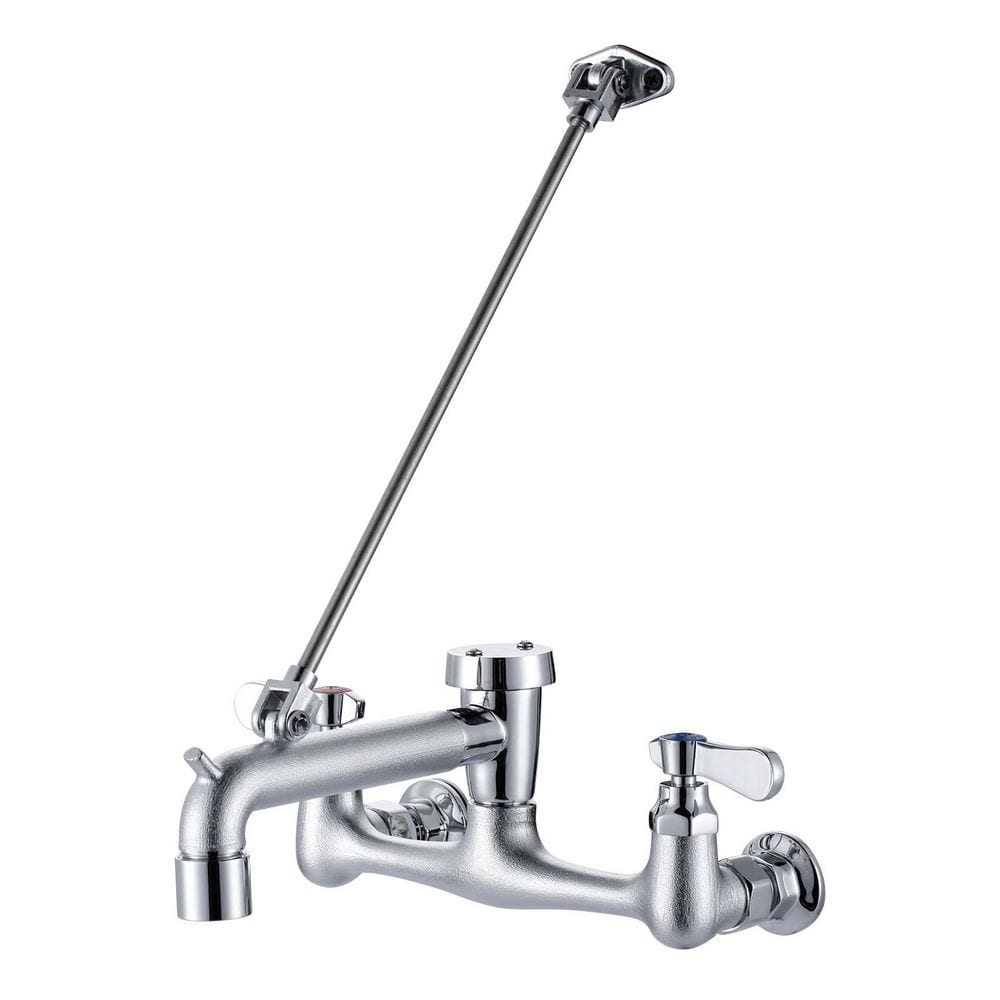 Commercial 2-Handle Wall Mount Mop Sink Faucet with 8 Inch Adjustable Center Utility Faucet in Sandblasted Chrome price history on PriceWatchPro