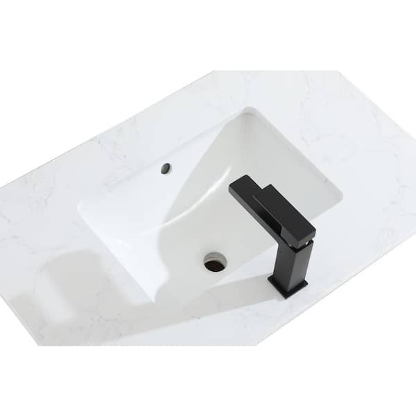 30 in. Single Sink White Bath Vanity with White Engineered Marble Top