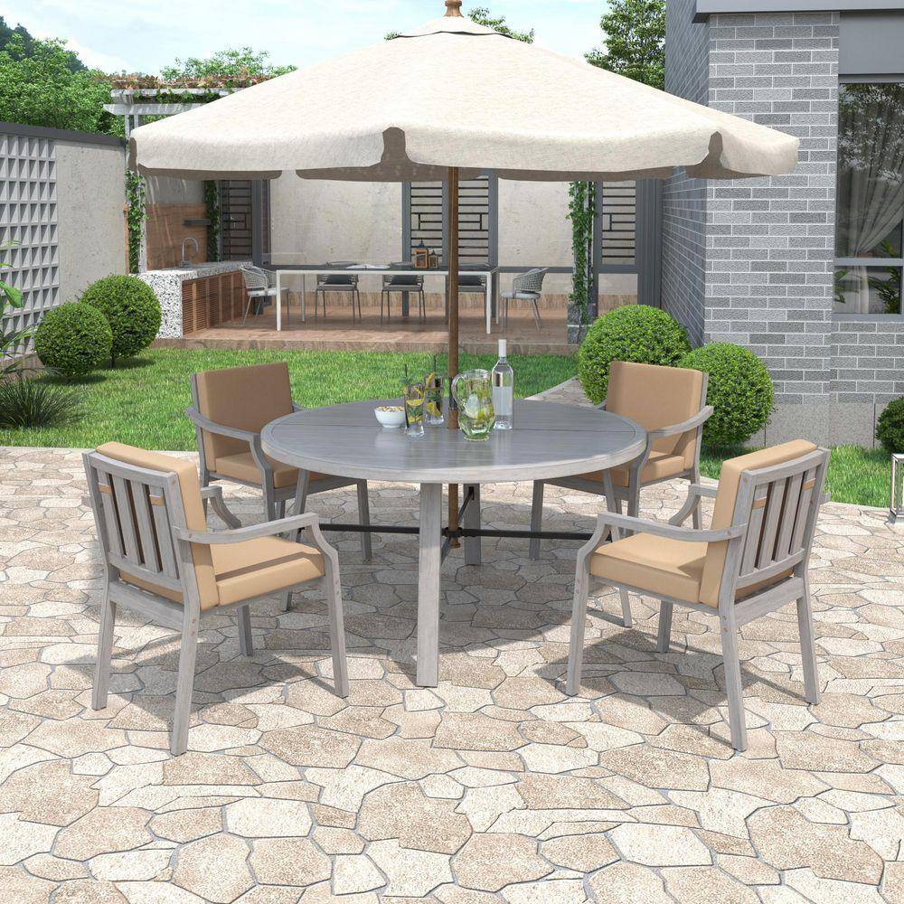 Sudzendf 4-Piece Wood Outdoor Conversation Patio Furniture Set with ...
