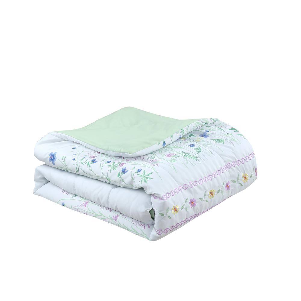 Wildflower Embroidered White Full Microfiber 7-Piece Comforter Set