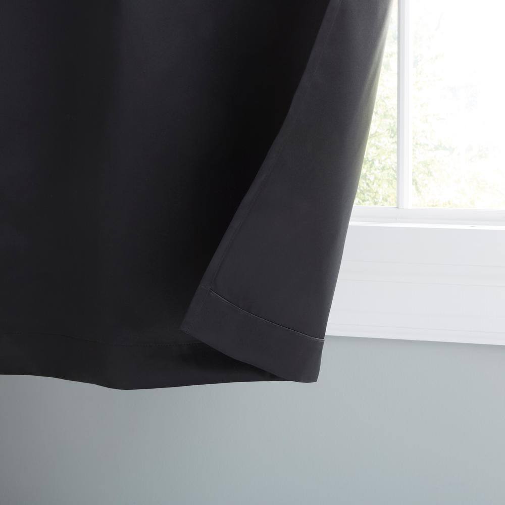 Seville Black Sateen Room Darkening Grommet Curtain Panels, 38"x96"