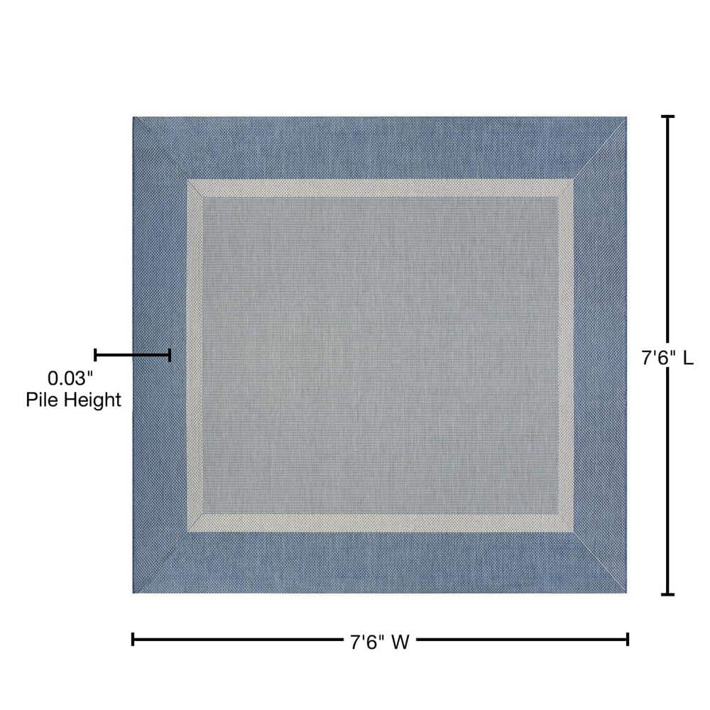 Couristan Recife Stria Texture Square Indoor/Outdoor Rug, Champagne-Blue, 7'6"