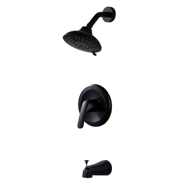 Round Single Handle 5 Patterns-Spray Shower Faucet 1.6 GPM with High Pressure Fixed Shower Head in. Matte Black