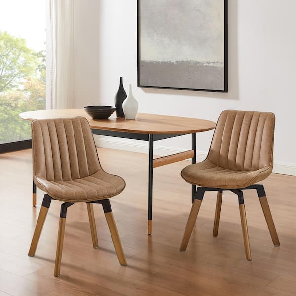 Art Leon KACY Khaki Faux Leather Swivel Accent Dining Chairs (Set of 2)