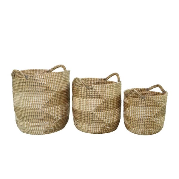 CosmoLiving by Cosmopolitan Seagrass Handmade Two Toned Storage Basket with Handles (Set of 3)