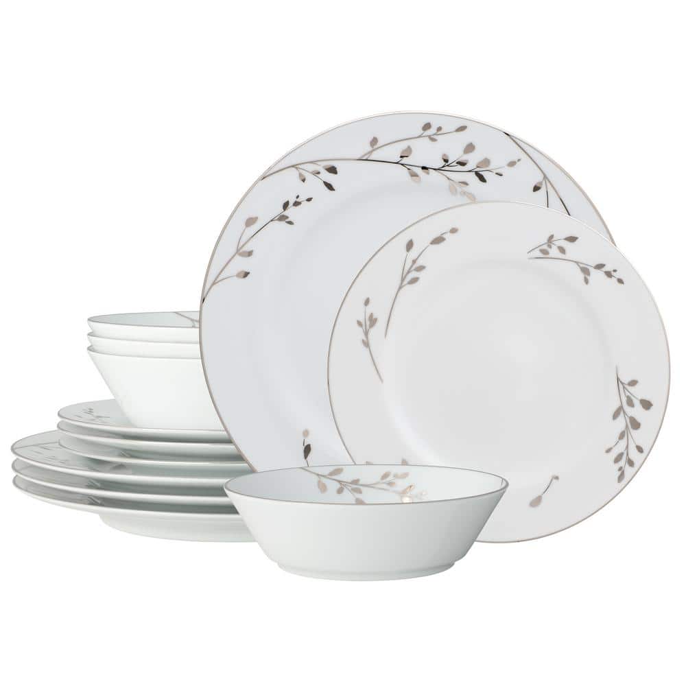 Noritake Birchwood White Porcelain 12-Piece Dinnerware Set, (Service For 4)  4355-12H - The Home Depot