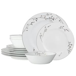 Birchwood 12-Piece (White) Porcelain Dinnerware Set, Service for 4