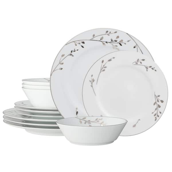 Noritake Birchwood 12-Piece (White) Porcelain Dinnerware Set, Service for 4