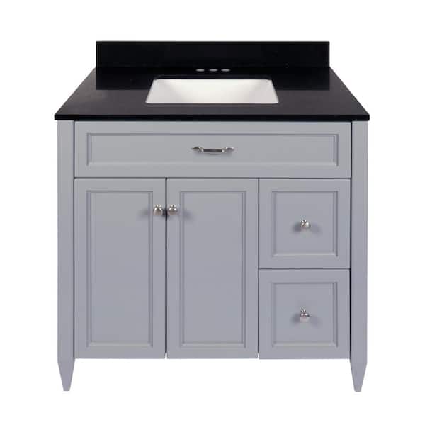Amluxx Verona 37 in. W x 22 in. D Bath Vanity in Grey with Quartz Stone Vanity Top in Galaxy Black with White Basin