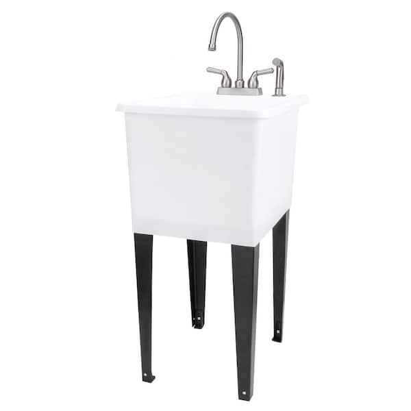 TEHILA 17.75 in. x 23.25 in. Thermoplastic Freestanding Space Saver Utility Sink in White - Stainless Faucet, Side Sprayer