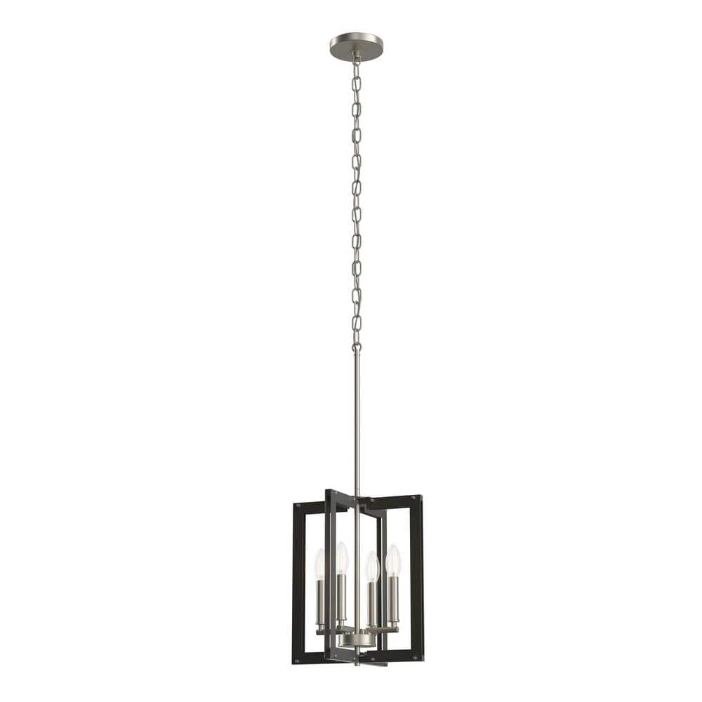 UPC 737995002480 product image for Pendroy 4-Light Brushed Nickel and Black Industrial Cage Foyer Pendant Hanging L | upcitemdb.com