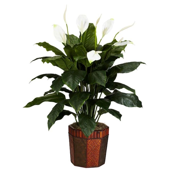 Nearly Natural 48 in. Artificial H Green Spathyfillum with Vase Silk Plant
