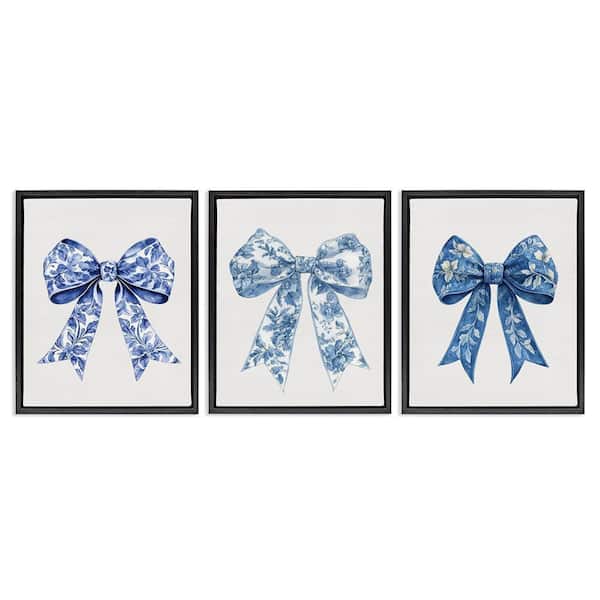 Vintage Toile Pattern Bows by Lettered and Lined 3 Piece Black Floater Frame Culture Graphic Art Print 31 in. x 25 in.