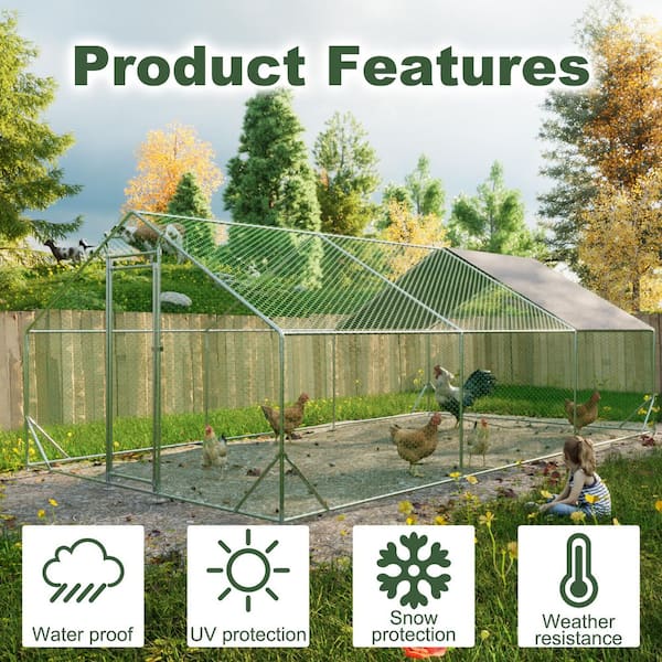 Siavonce 240 in. W Walk-in Large Metal Chicken Coop, Galvanized