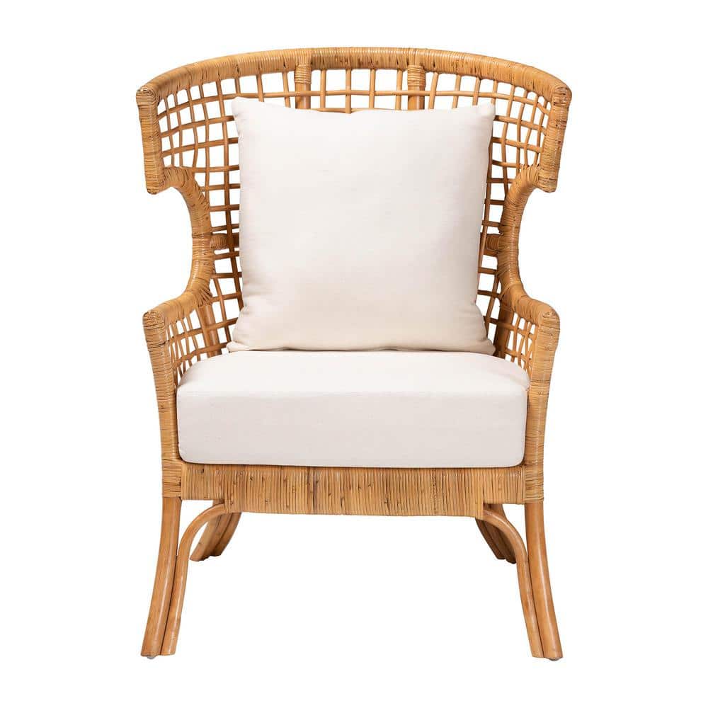 Handcrafted White Rattan Accent Chair with Swoop Arms