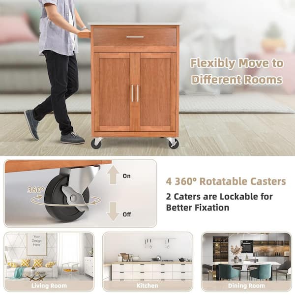 Bunpeony White Folding Large Sewing Table Storage Shelves Storage Cabinet Kitchen Cart with Lockable Casters