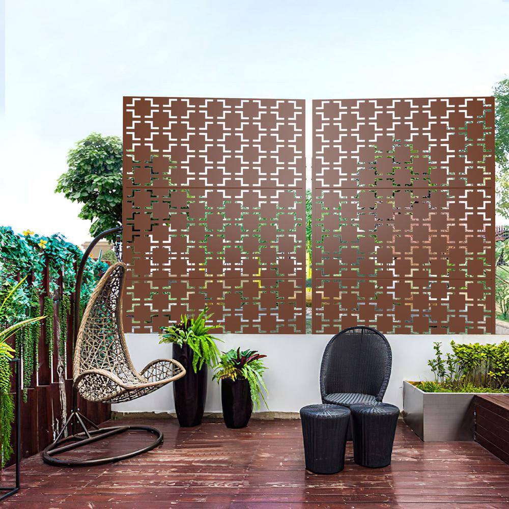 Afoxsos 6.33 ft. H x 3.93 ft. W Laser Cut Metal Privacy Screen in Brown ...