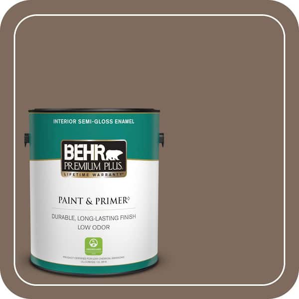 BEHR PREMIUM PLUS 1 gal. #QE-23 Chalet Semi-Gloss Enamel Low Odor Interior Paint & Primer