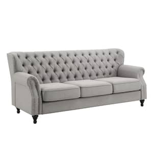 80.7 in. Nailhead Trim Flared Arm Fabric Button Tufted Straight Sofa in Gray