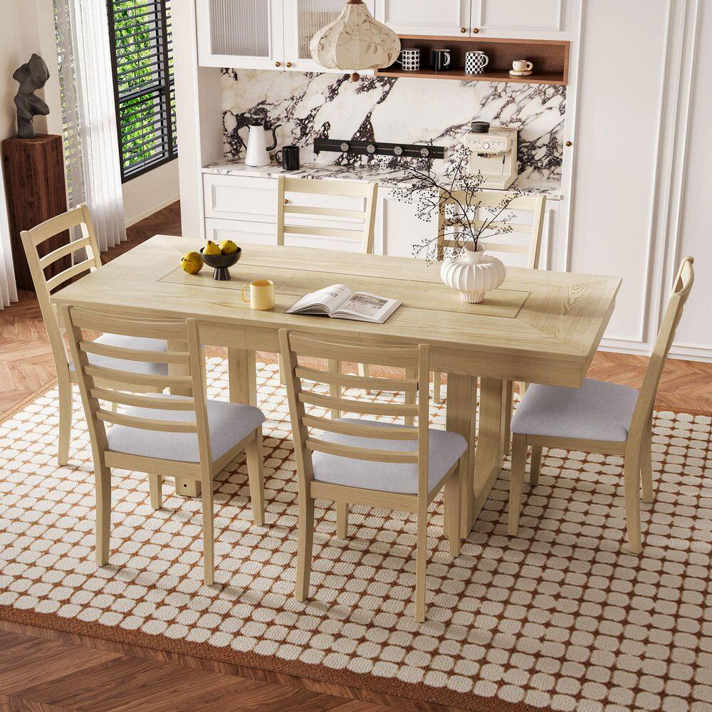 7 Piece Rectangular Natural Wood Extendable Dining Set Seat 6 price history on PriceWatchPro