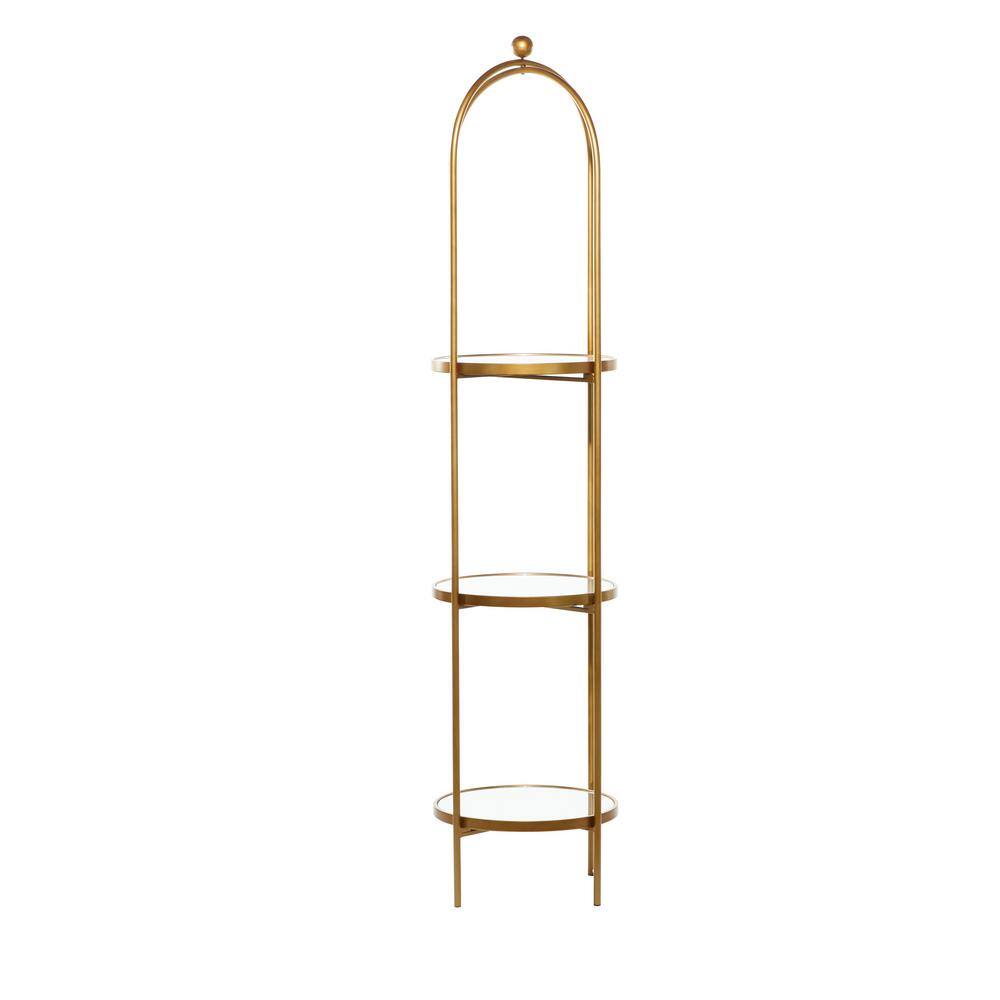 Gold Metal 3-Tier Shelving Unit with Mirror Shelves