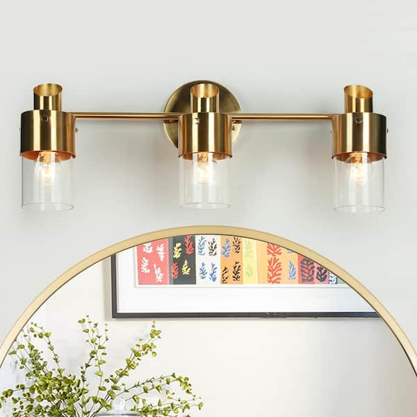 Zevni 19.5 in. Adjustable 3-Light Brass Gold Bathroom Vanity Light