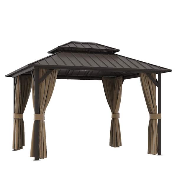 10 ft. x 12 ft. Aluminum Hardtop Gazebo with Double Galvanized Steel Roof, Netting and Curtains for Patio and Backyard