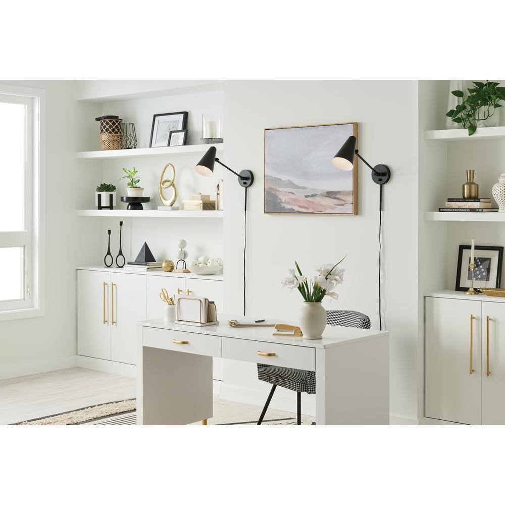 Sylvia Black Swivel Shade Dimmable Wall Sconce in Mid-Century Modern Style