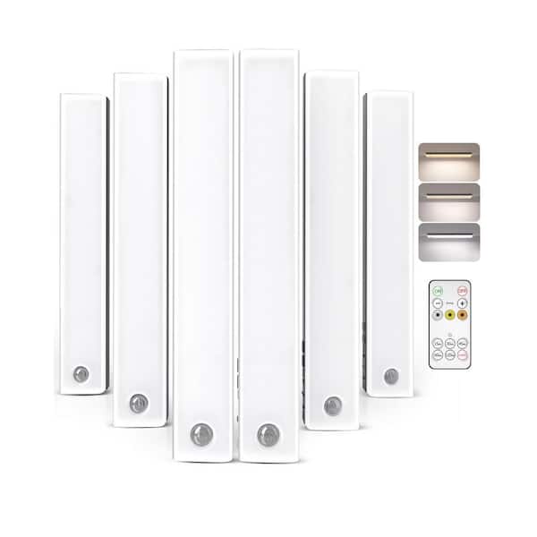 9.06 in. 6-Pack Battery Operated Wireless USB Charging White Integrated LED Linkable Under Cabinet Light, Closet Light