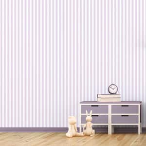 Tiny Tots 2 Light Purple/White Matte Traditional Regency Stripe Design Non-Pasted Non-Woven Paper Wallpaper Roll