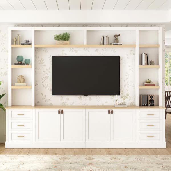 Nestfair White TV Stand Fits TV's up to 75 in. with 6 Drawers