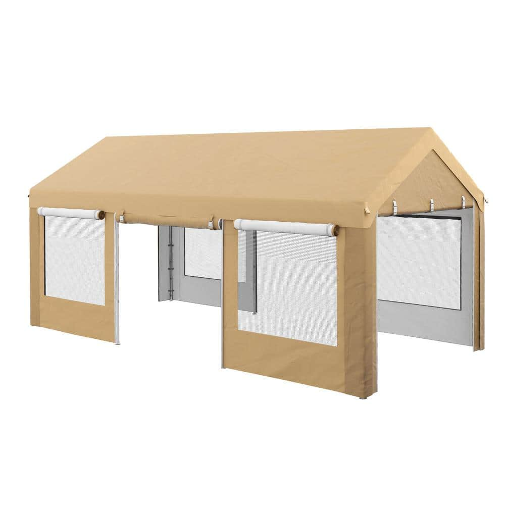 Outsunny 10 ft. x 20 ft. x 10 ft. Beige Steel Carport 84C-442V00BG ...