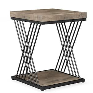 Kerlin 19.7 in. Gray & Black Square Wooden Side Table End Side Table with Storage for Couch, Sofa, 2-Tier