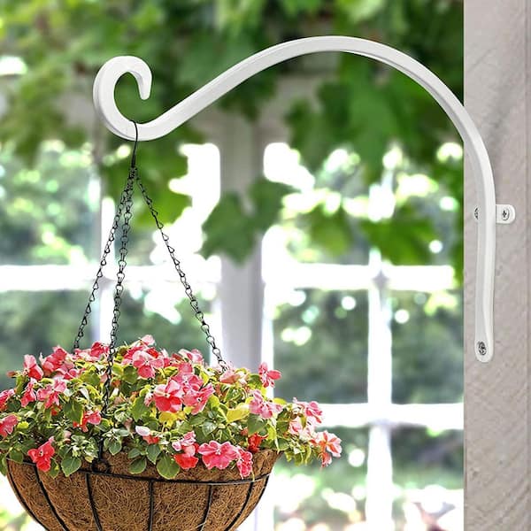 Cubilan 12 in. White Wall-Mounted Plant Bracket Outdoor - Plant Hooks for Hanging Flower Baskets (4-Pieces) Metal