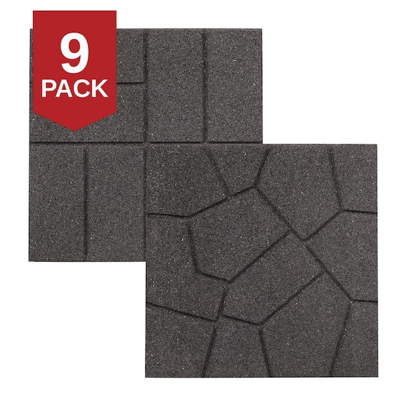 Vigoro 16 in. x 16 in. x 3/4 in. Gray Dual-Sided Rubber Paver (9