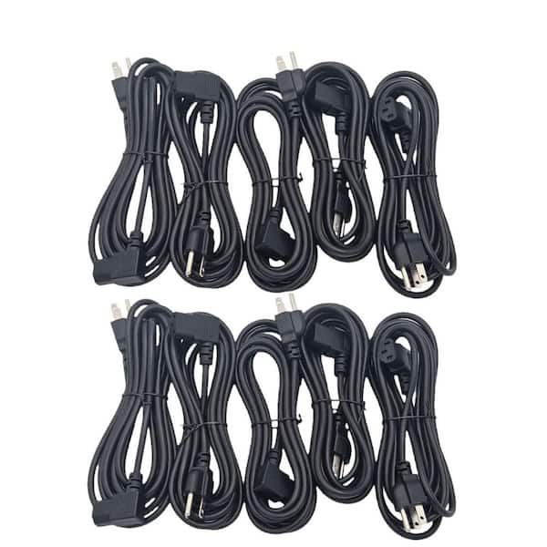 10 ft. UL Approved Right Angle AC Power Cord 18 AWG / 3 Conductors Indoor 10 Amp, Black (10-Pack)