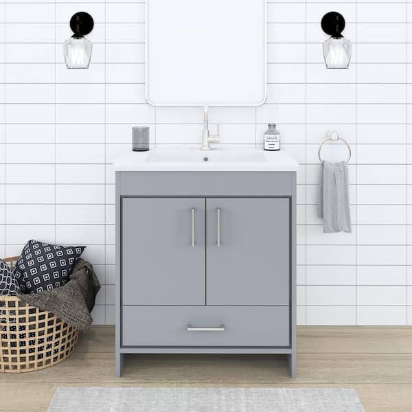 VOLPA USA AMERICAN CRAFTED VANITIES Rio 30 in. W x 19 in. D Bath Vanity in Gray with Acrylic Vanity Top in White with White Basin