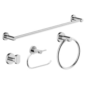Dia 4-Piece Bath Hardware Set with Toilet Paper Holder, Robe Hook, Towel Ring, 18 in. Towel Bar in Chrome