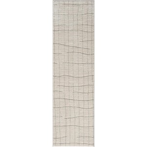 Santa Cruz Ivory Grey 2 ft. x 8 ft. Abstract Contemporary Runner Area Rug