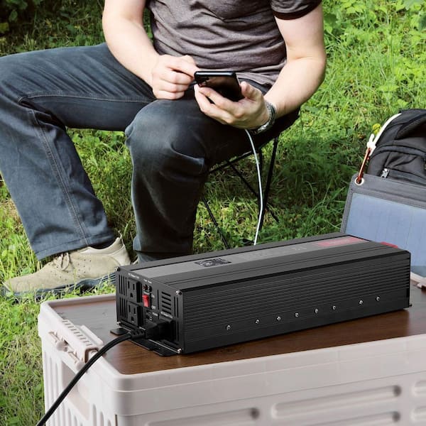 Pure Sine Wave Inverter 3000-Watt DC 12-Volt to AC 120-Volt Power with 2 AC Outlets 2 USB Port 1 Type-C Port LCD Display