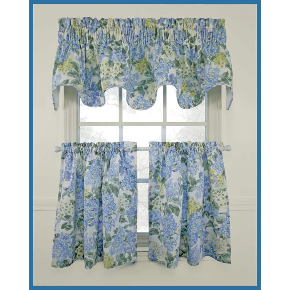 Blue Hydrangea Cotton Light-Filtering Rod Pocket Window Tiers