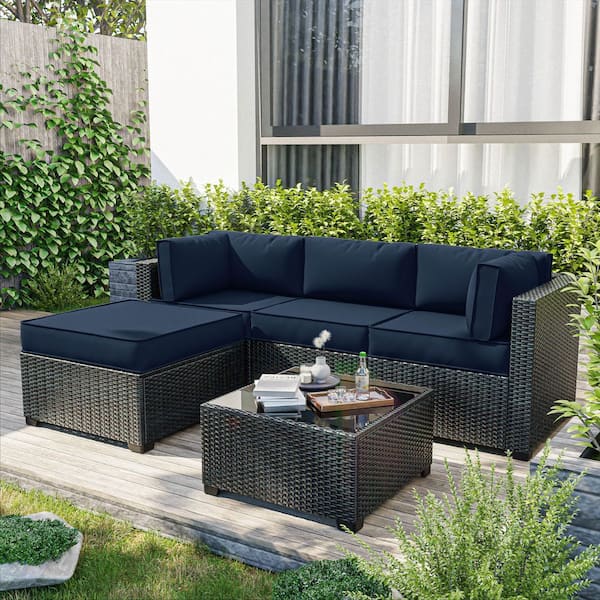 9-Pieces 25.6 in. Outdoor Patio Replacement Slip Covers for 4-Seater Furniture Cushion Navy Blue (Covers Only)