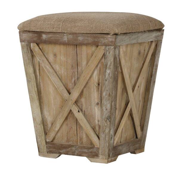 Unbranded Middleton 21 in. Accent Stool with Burlap Seat Cushion in Reclaimed Pine