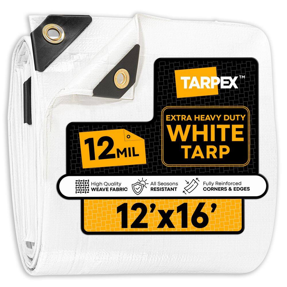 12 Mil Extra Heavy-Duty Polyethylene Tarp 12 ft. x 16 ft. Multi-Purpose White Protective Cover price history on PriceWatchPro
